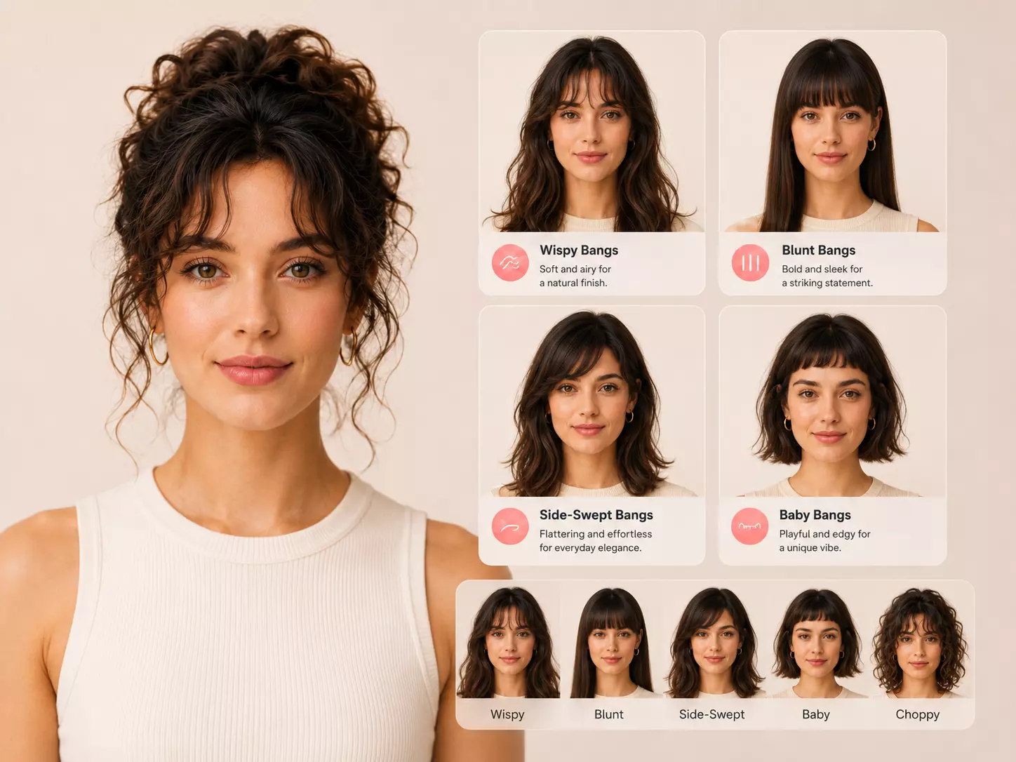 Wispy blunt side swept and baby bangs variations