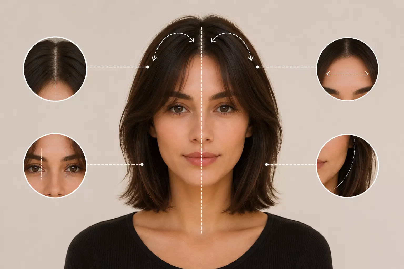Center part curtain bangs face balance