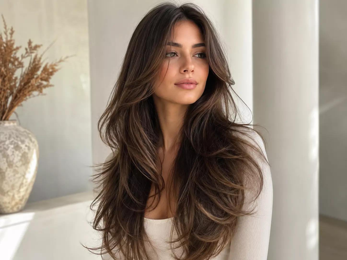Long layered hairstyle with movement