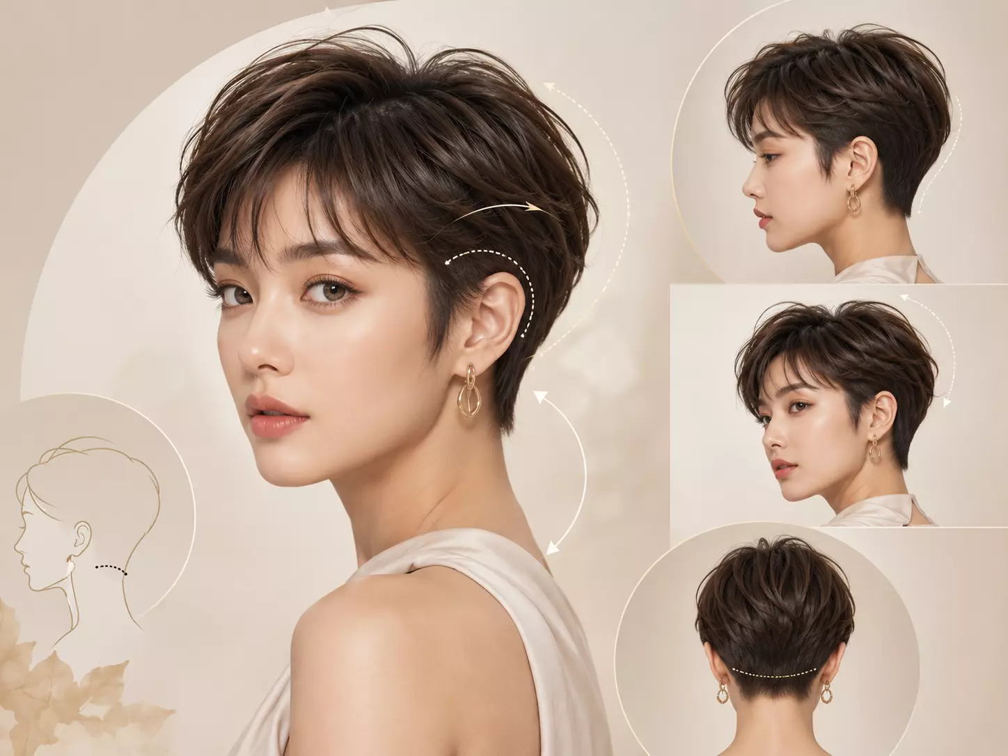 Short hair neckline side shape and volume control