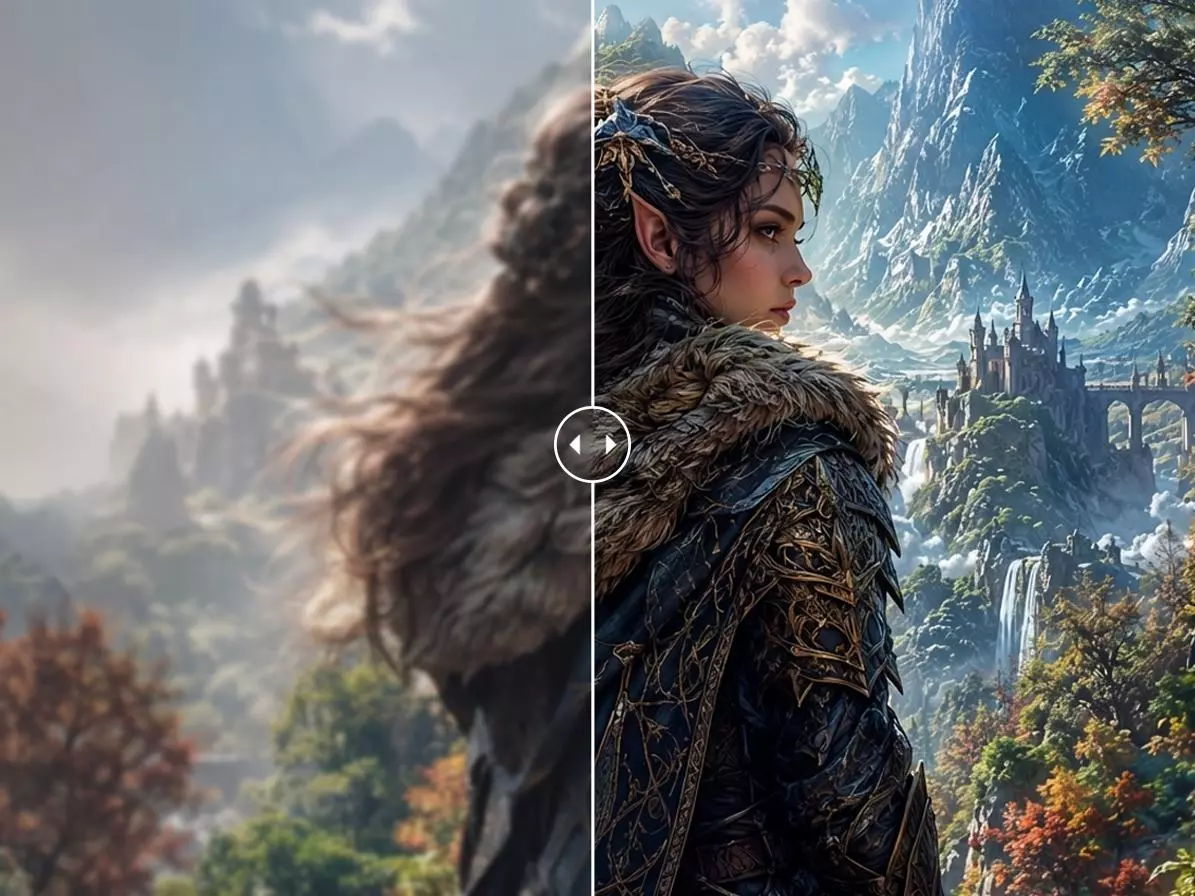 AI image upscaler increasing the resolution and detail of AI-generated artwork