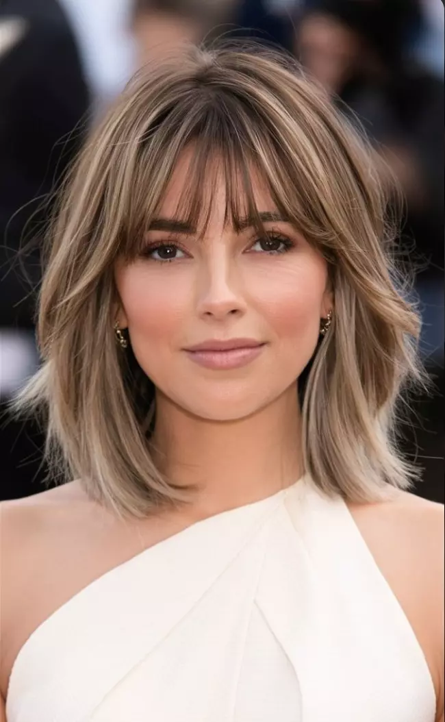 Popielaty Balayage na włosach średniej długości z chłodnymi szarawoblond pasemkami