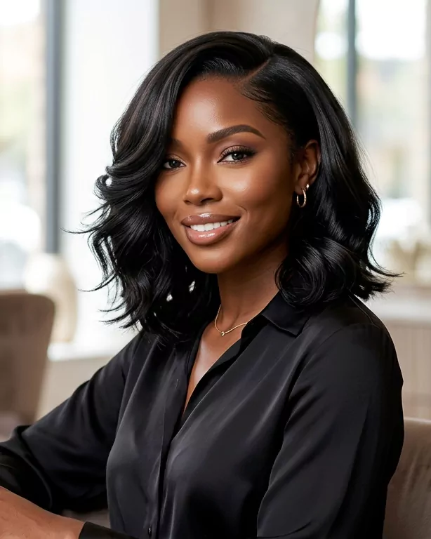 Bob weave hairstyle for black women with side part and soft waves