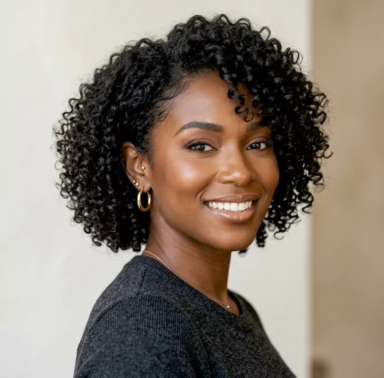 Short curly bob hairstyles for black women with defined natural curls and soft volume
