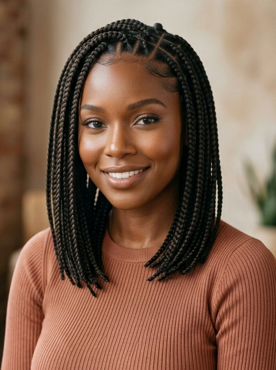 Box braids placeholder — black braided hairstyles with medium box braids, clean square parts, balanced fullness, and a polished everyday finish