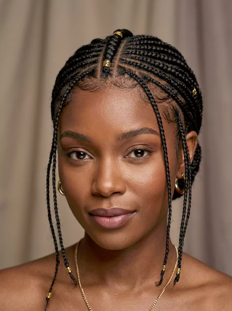 Fulani braids placeholder — Fulani braids for Black women with center detail, face-framing braids, neat scalp pattern, and an elegant polished finish