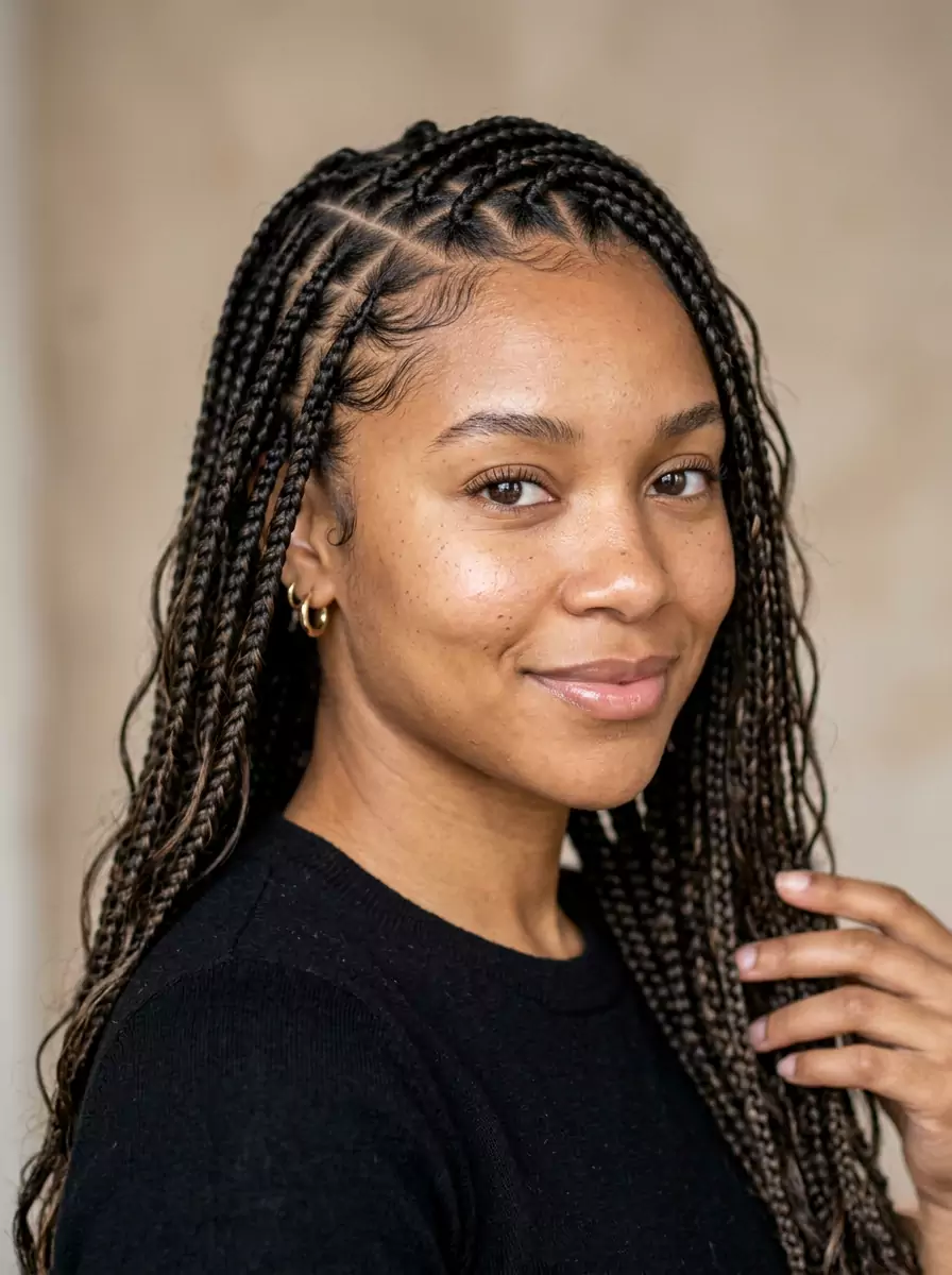 Knotless braids placeholder — black braided hairstyles for women with knotless braids, smooth root transition, lighter feel, and natural-looking movement