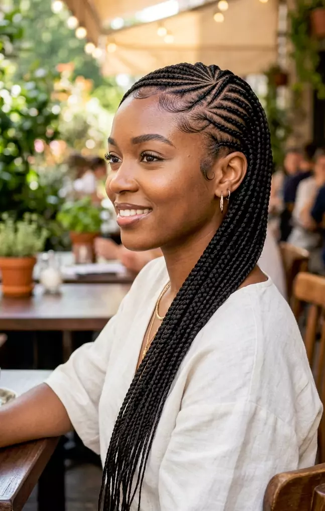 Lemonade braids placeholder — side-swept lemonade braids for Black women with defined scalp pattern, sleek edges, and a dramatic asymmetrical finish