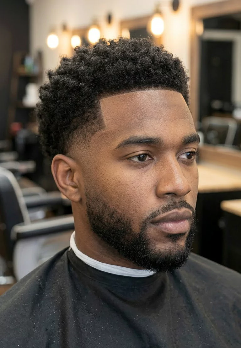 Black men hairstyles collage with waves, taper fade, twists, cornrows, and short locs