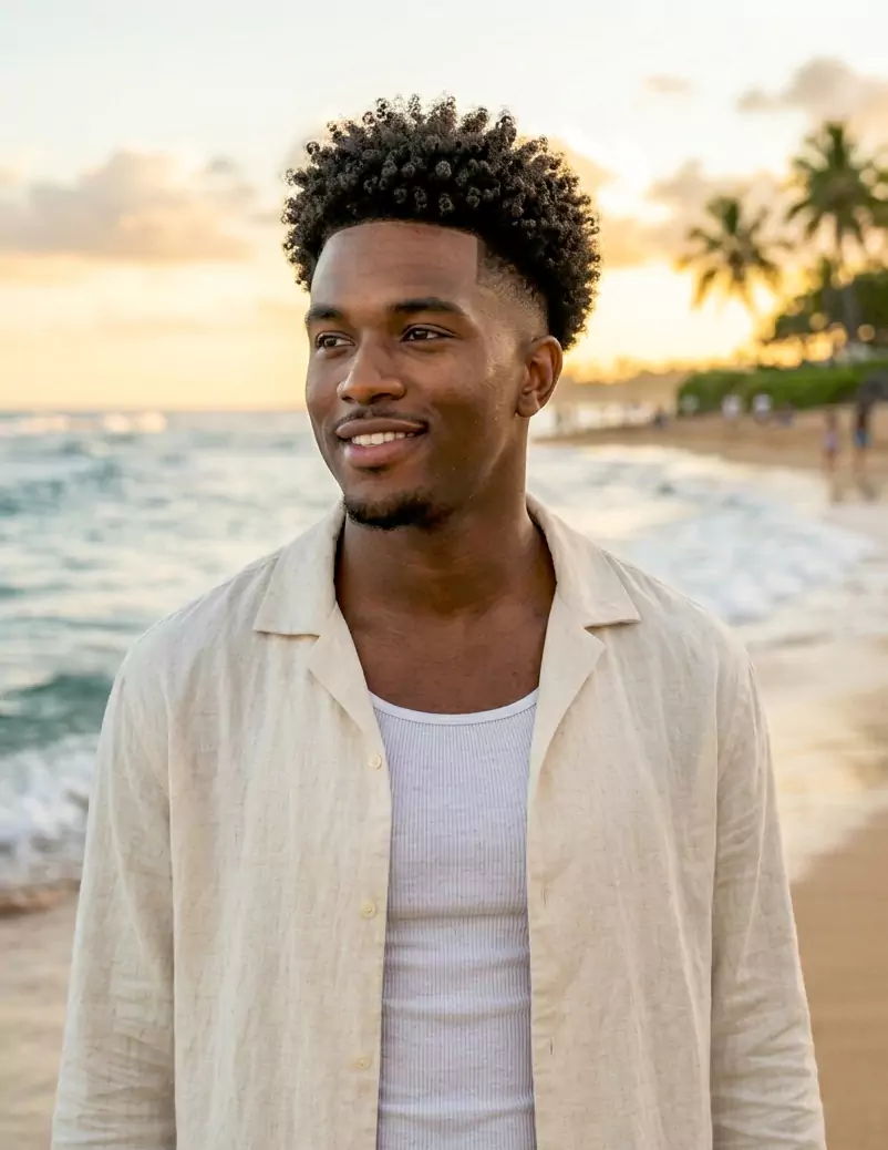 Curly fade haircut for Black men with natural textured curls