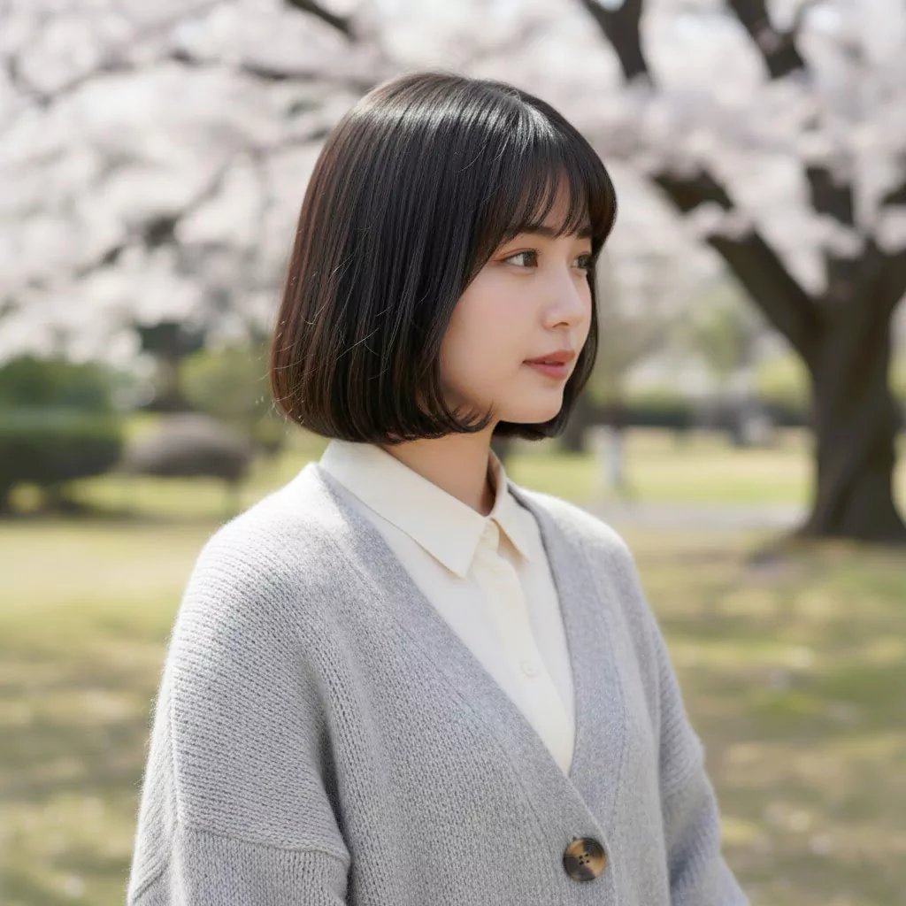 Japanese bob haircut with soft bangs — placeholder