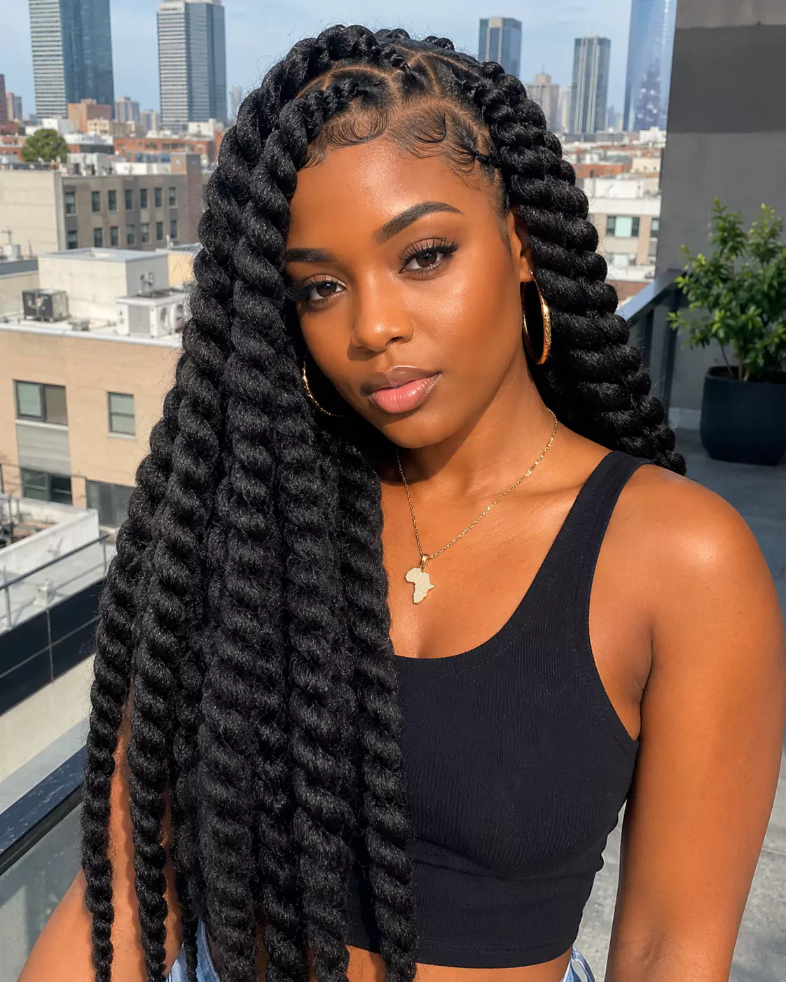 Jumbo Brazilian wool twists with large sections and bold protective style finish
