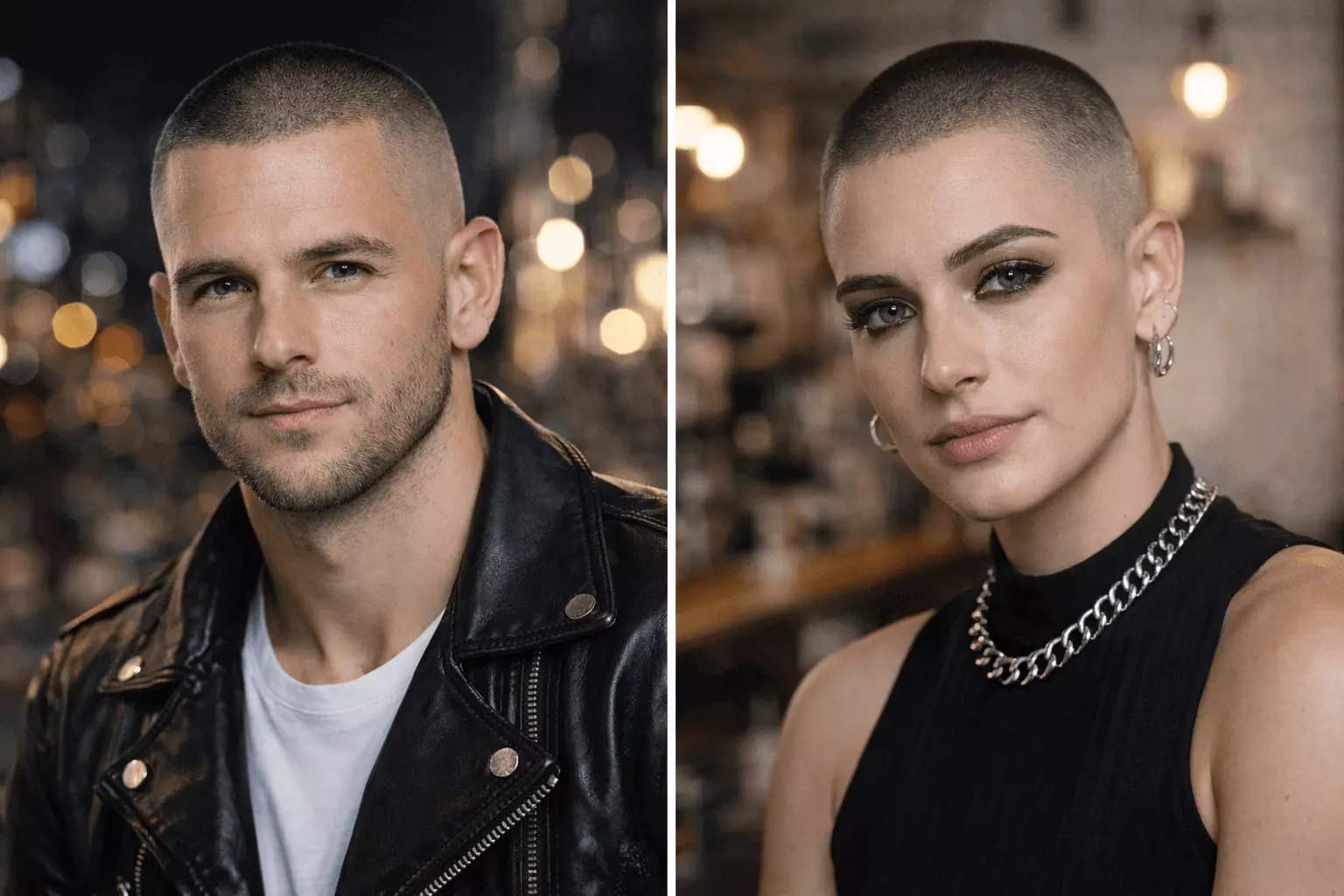 Side-by-side: men's rugged buzz vs women's bold buzz style
