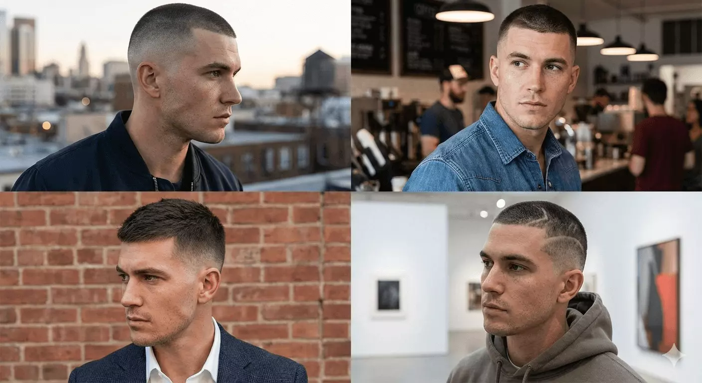 Buzz cut overview with various lengths and fades