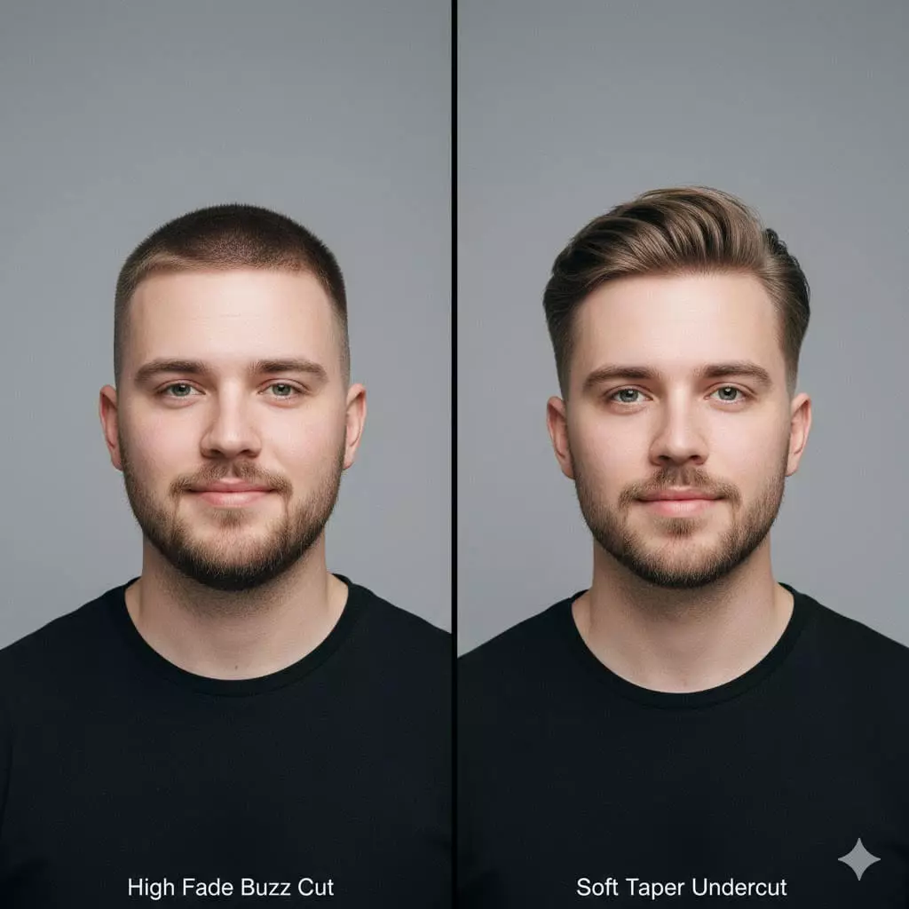 Buzz Cut fade vs soft taper undercut, 2026 trend comparison.