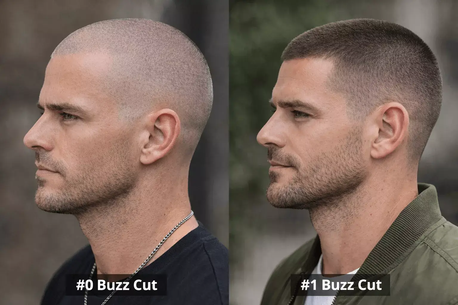 Close-up of high fade #0–#1 buzz cut, clean taper and scalp contrast.
