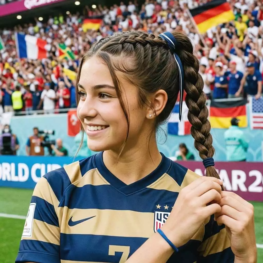 Braided ponytail cute soccer hairstyle for practice and game day