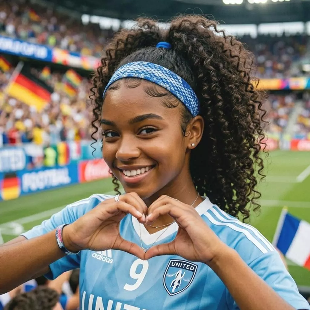 Curly ponytail with headband cute soccer hairstyle for girls with natural texture