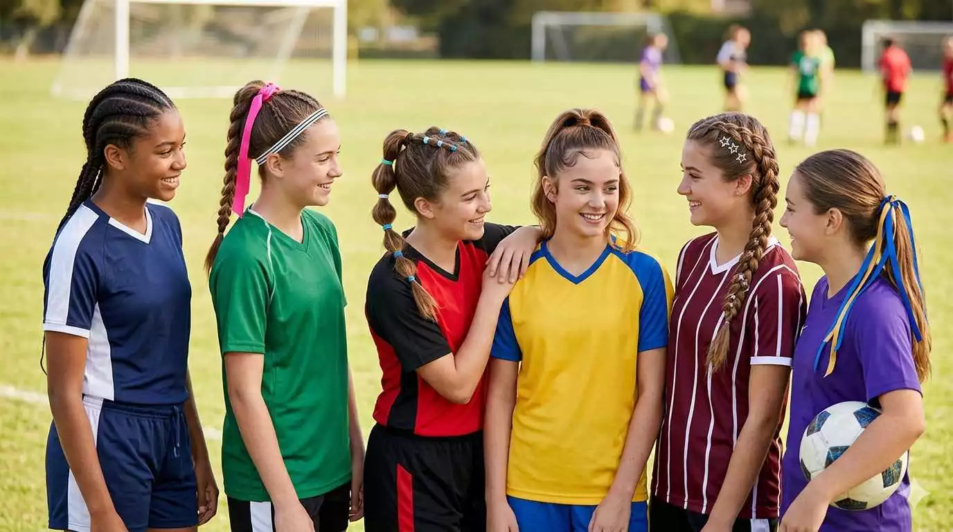 Cute soccer hairstyles for girls with braids ponytails ribbons and game day looks