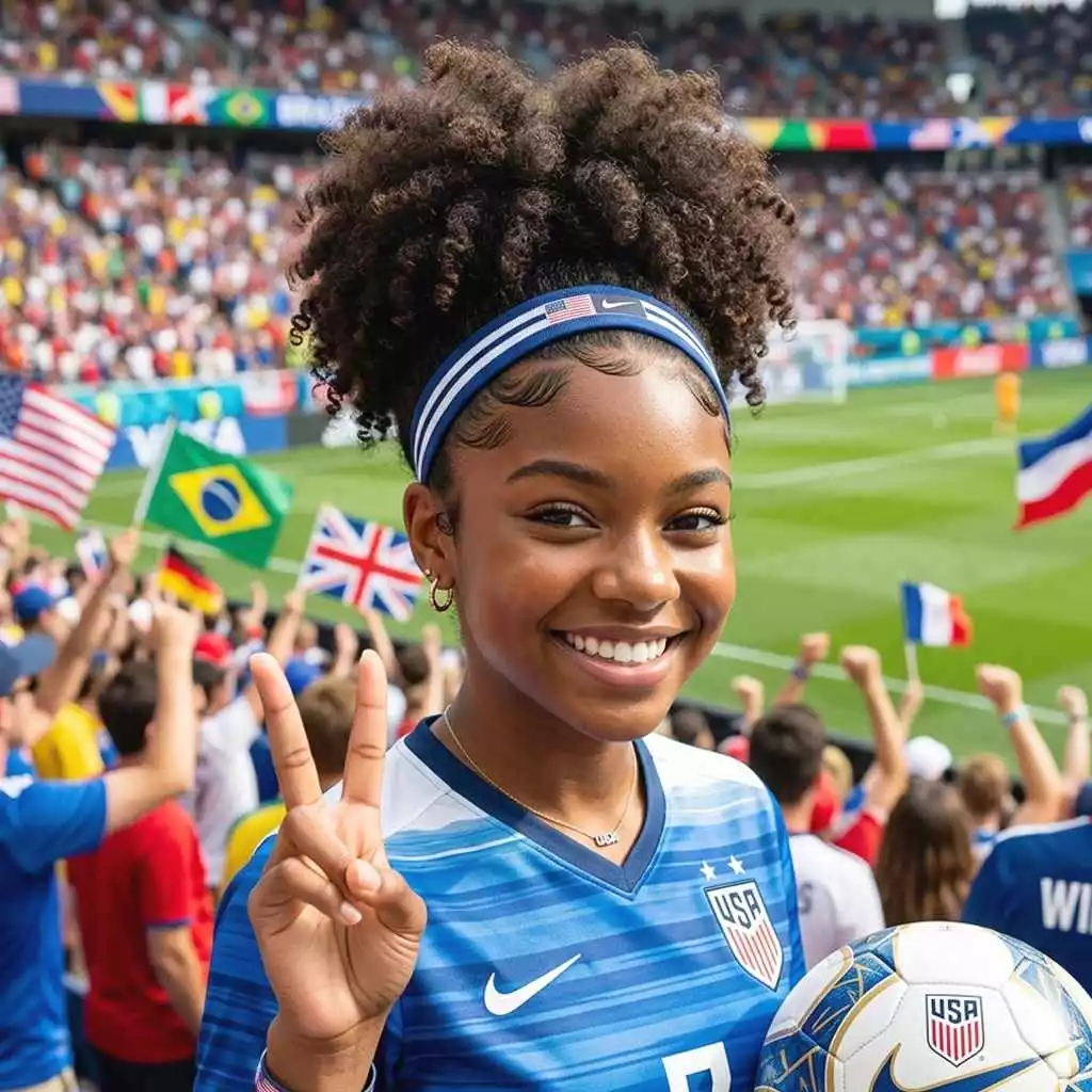 High puff with headband cute soccer hairstyle for curly and coily hair