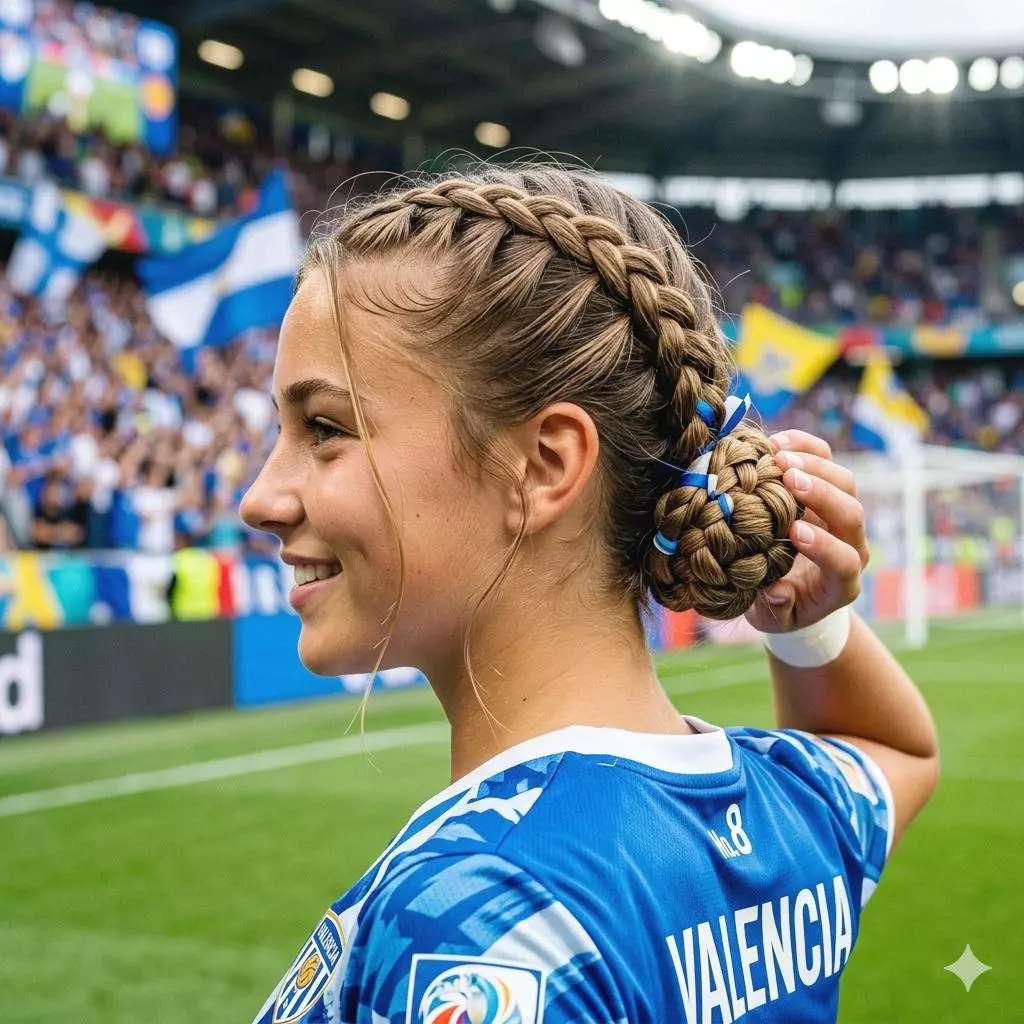 Low braided bun cute soccer hairstyle that stays in place