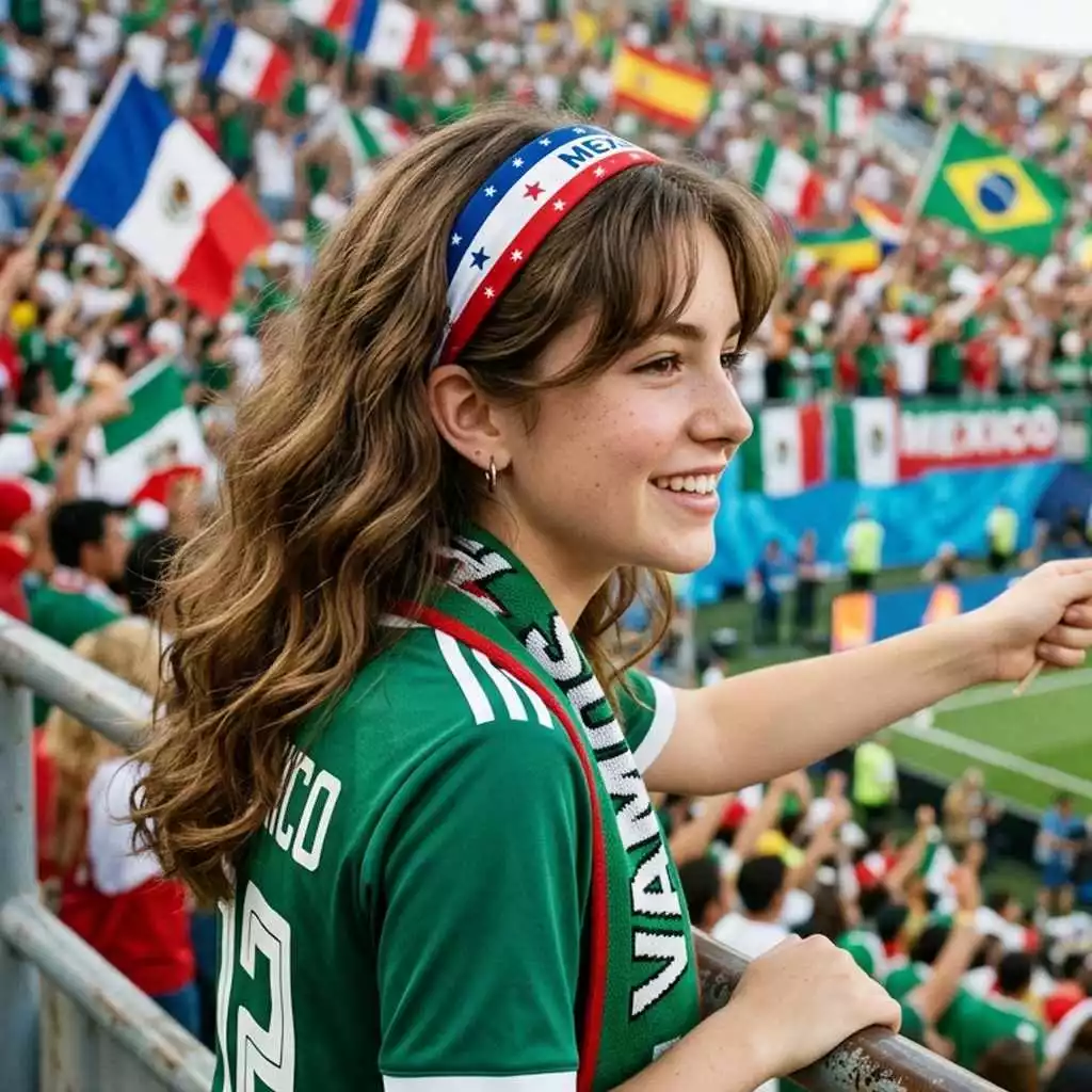 Soft waves with game day headband cute soccer hairstyle for fans
