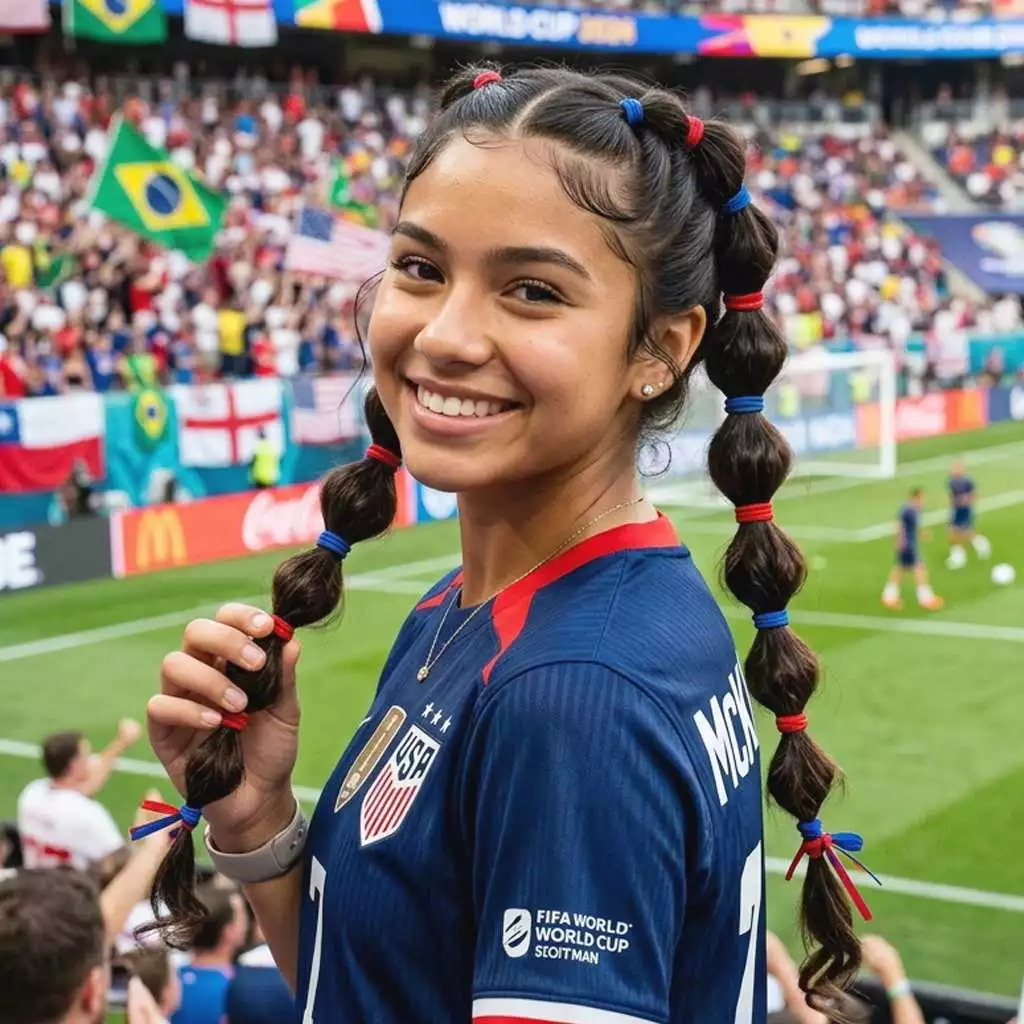 Team color bubble braids cute soccer hairstyle for girls game day