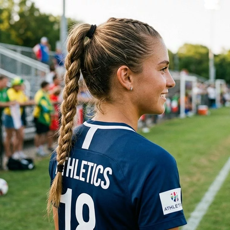 Braided ponytail easy soccer hairstyle that stays in place