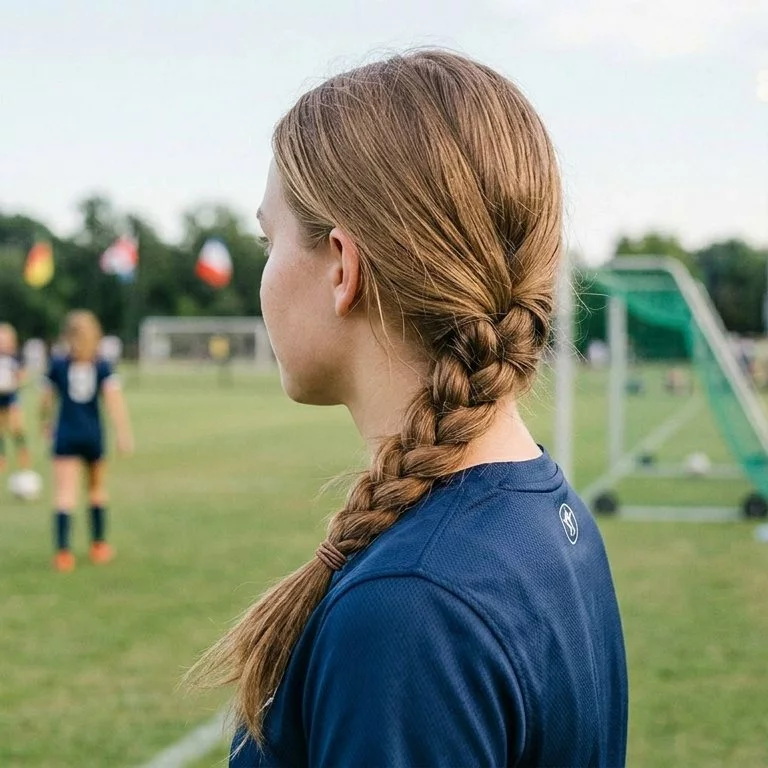 Side braid easy soccer hairstyle for practice and long hair