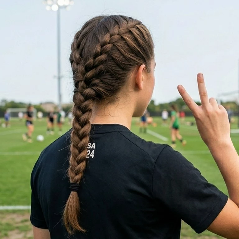 Simple braid easy soccer hairstyle for girls