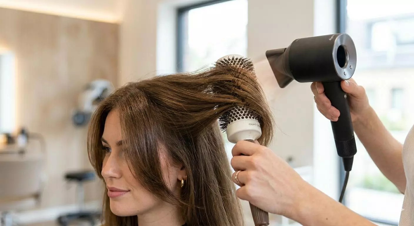 Blow-drying hair at the roots for fluffy volume