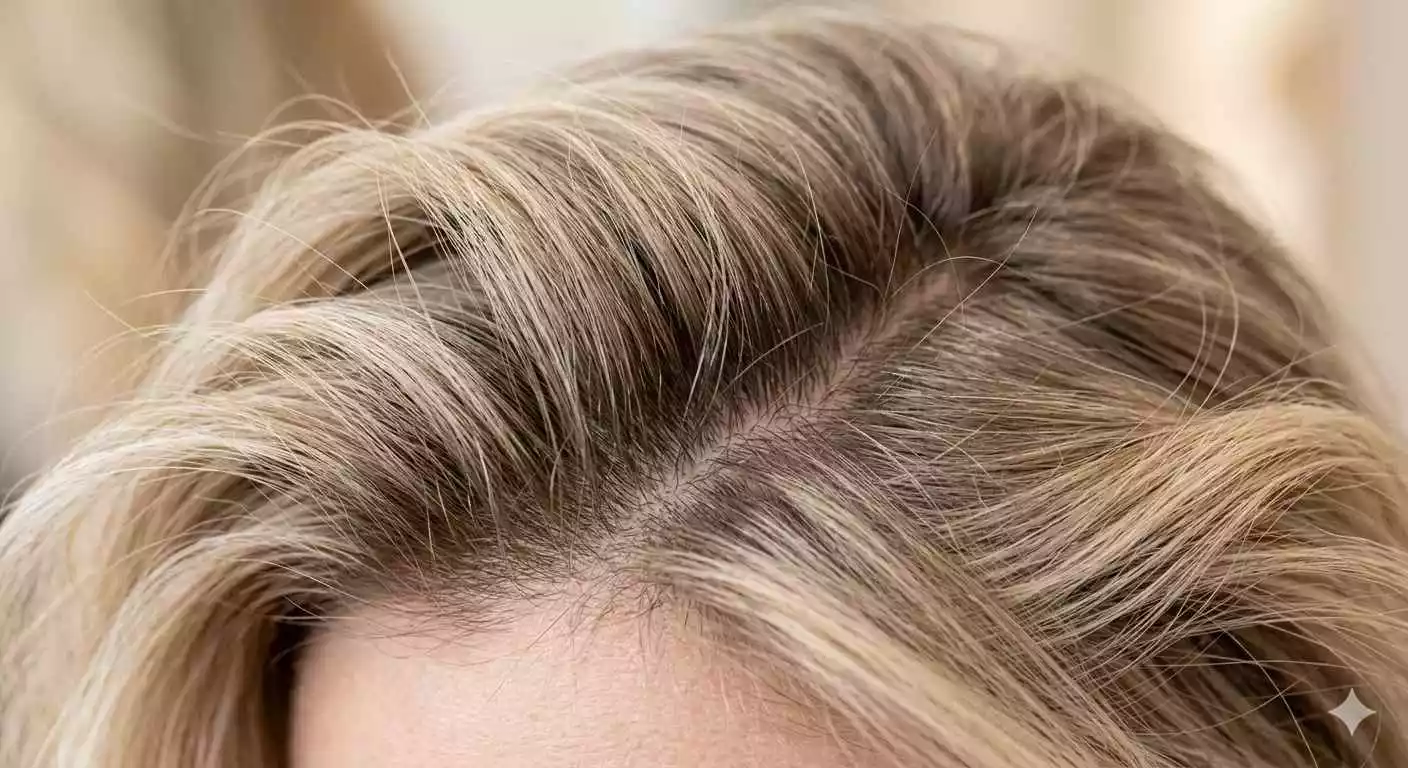 Close-up of fluffy hair texture and lifted roots