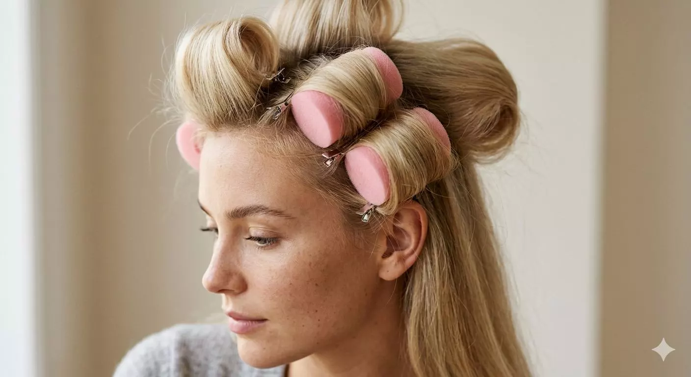 No-heat fluffy hair using rollers and clips