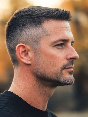 Niskoutrzymaniowy crew cut taper fade dla aktywnych lifestyle'owych mężczyzn