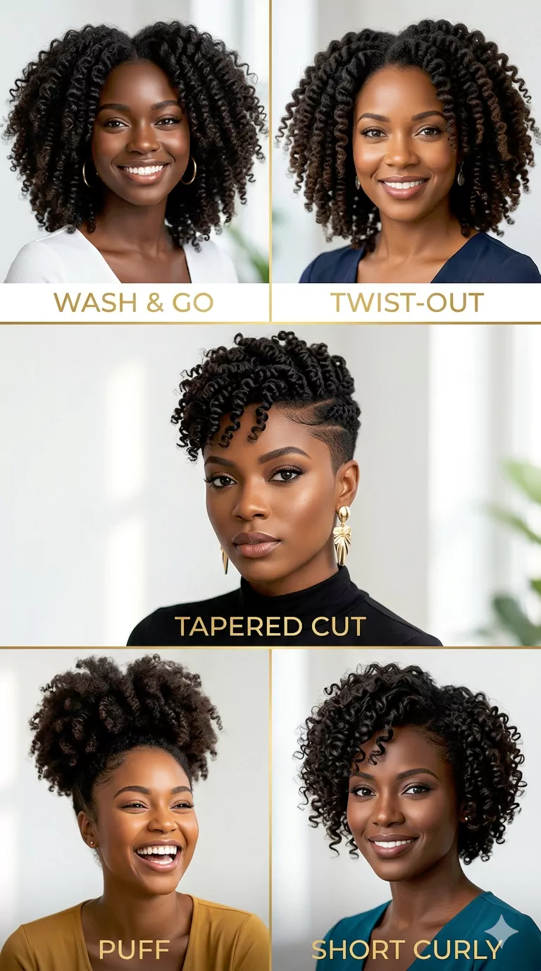 Black Natural Hairstyles for Women: Wash-and-Go, Twist-Outs, Tapered Cuts & More