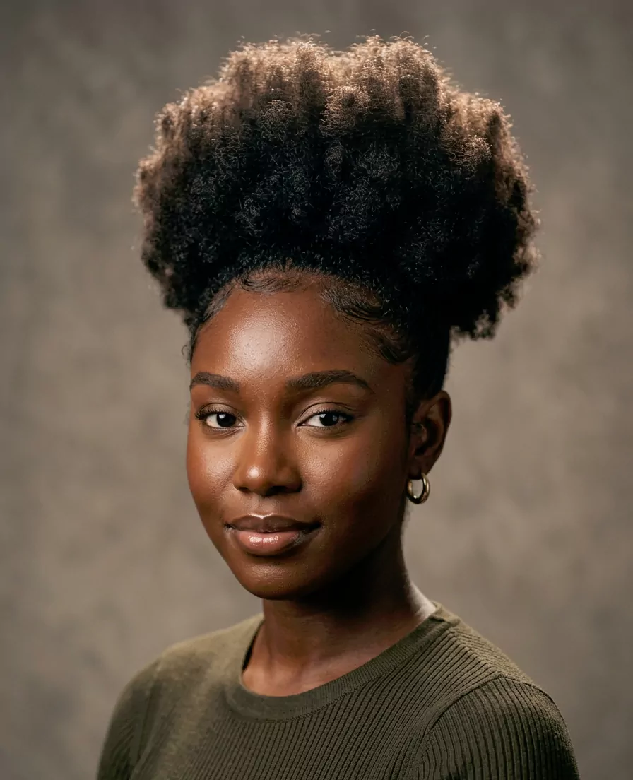 Natural hair puff, afro, and natural updo hairstyles for black women