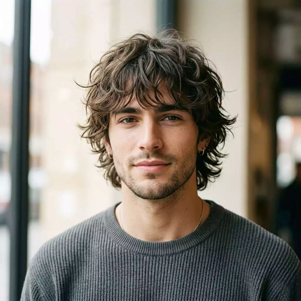 Messy shag haircut for men with undone layers, loose fringe, and natural bedhead texture