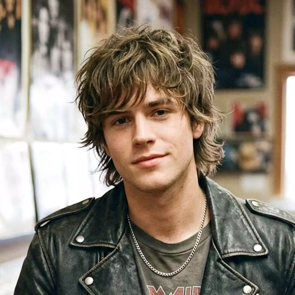 Rocker shag haircut for men with long messy layers, volume, and a 70s-inspired shape