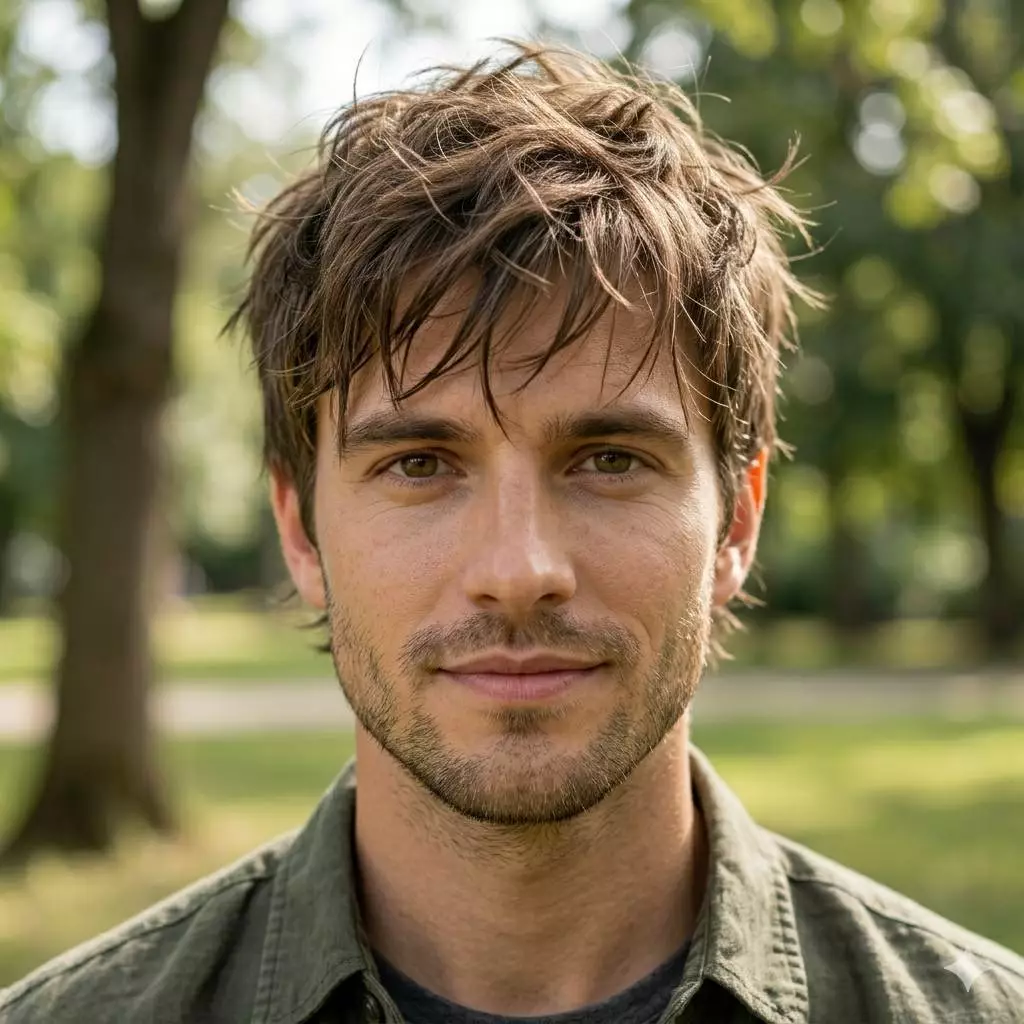Short shag haircut for men with cropped layered texture and a light messy fringe