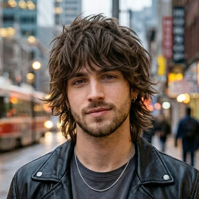 Textured shag cut for men with piecey layers, separated ends, and natural volume