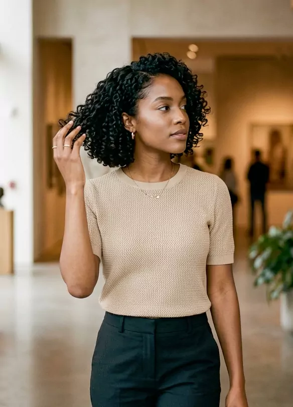 Chin-length defined curly bob for black women placeholder — polished curl pattern, balanced chin-length outline, and clear bob structure