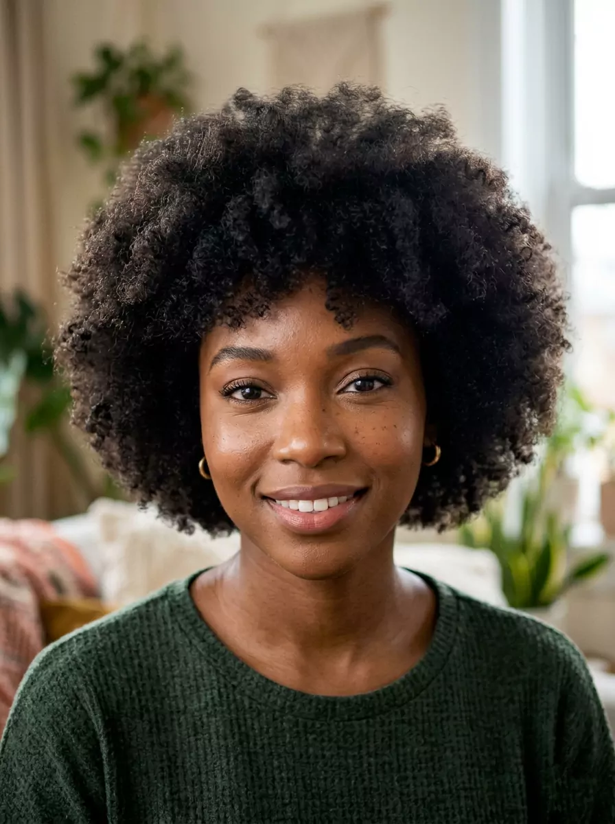 Rounded natural textured short bob for black women placeholder — cloud-like silhouette, soft natural fullness, and less-defined finish