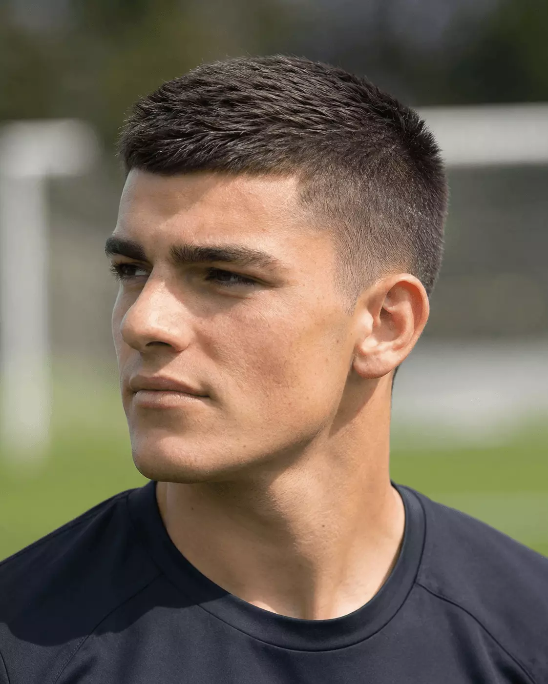 Crew cut soccer haircut with short top and tapered athletic sides