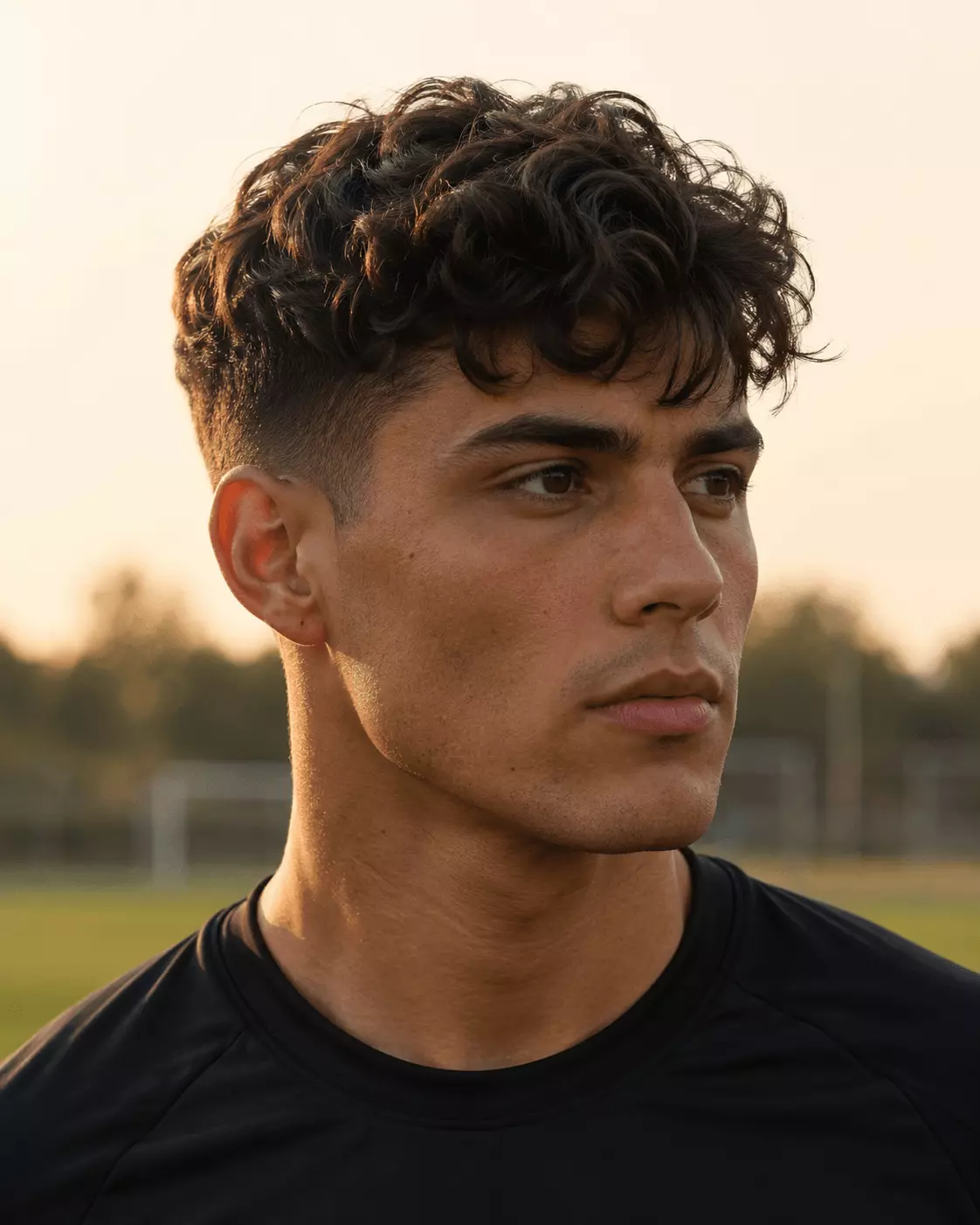 Wavy soccer haircut with loose movement on top and neat short sides