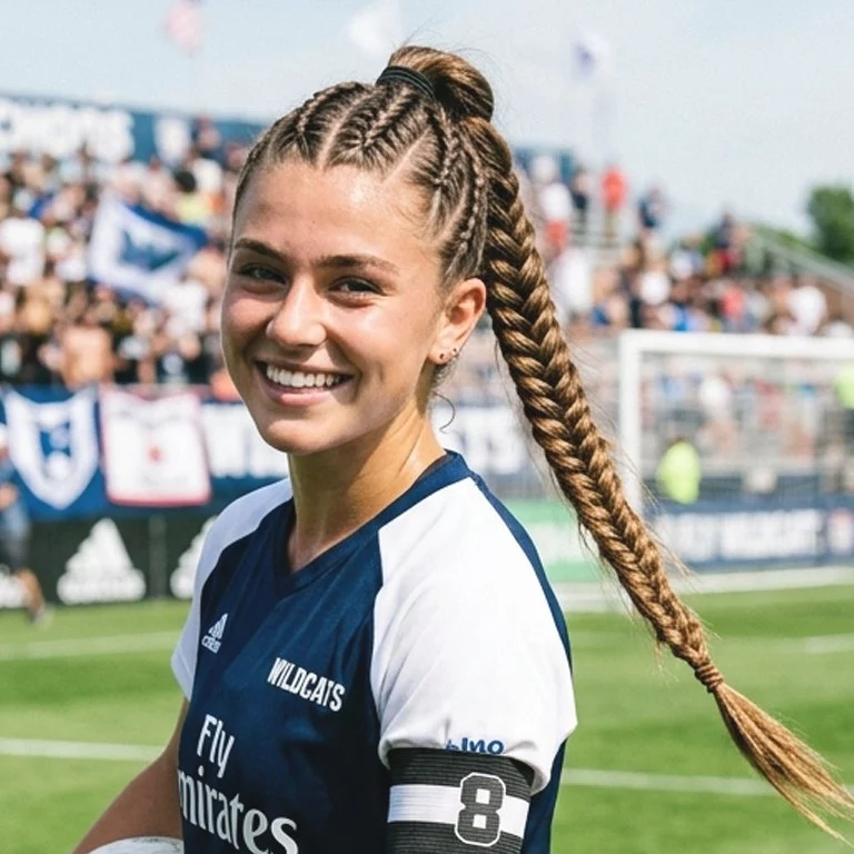 Cute soccer hairstyle with braided ponytail for game day