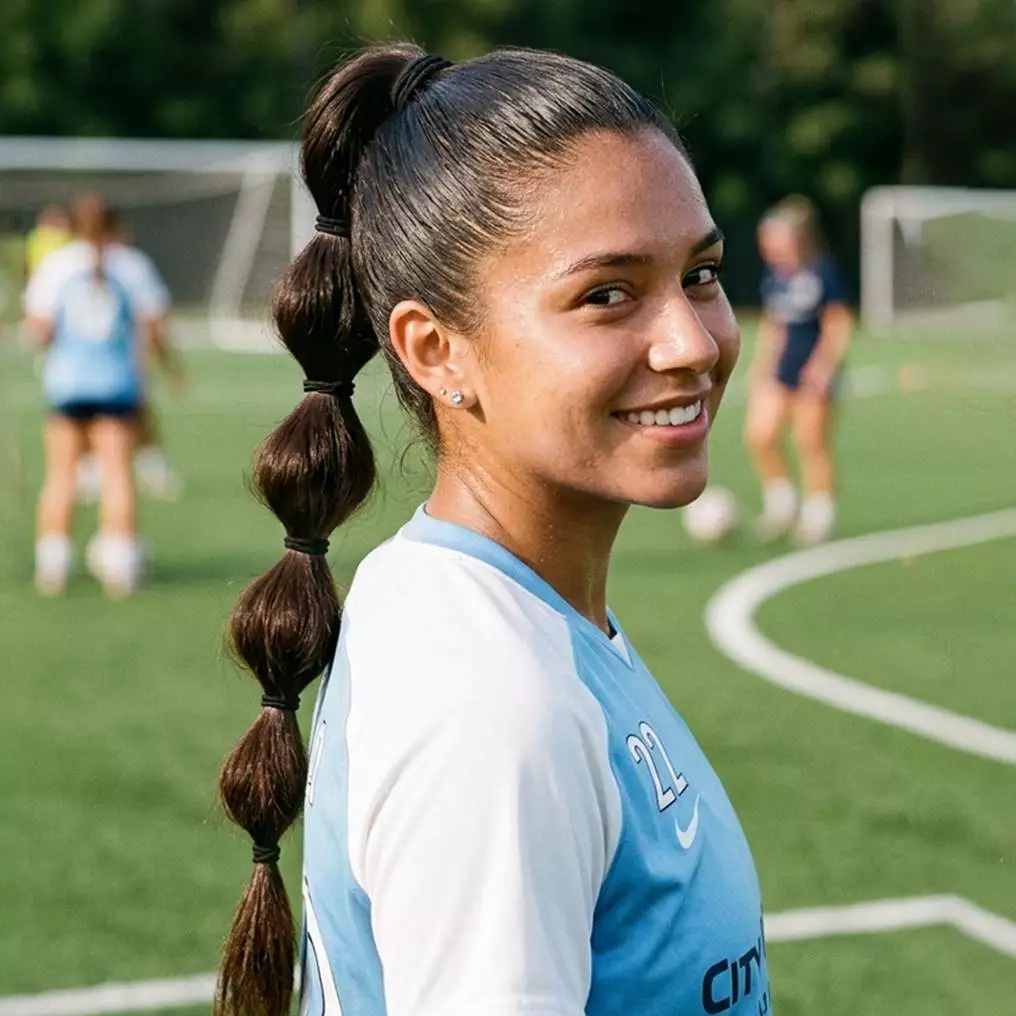 Easy soccer hairstyle with bubble braid for practice