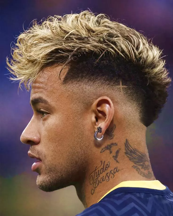 Neymar curly fade soccer player haircut with design