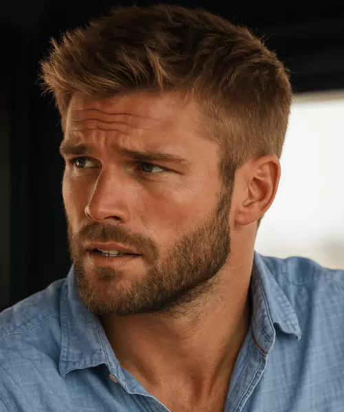 Side-by-side view of a Viking warrior's practical short hairstyle and a 2025 Warrior Cut with textured top and fade, showing historical evolution