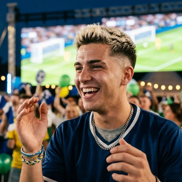 Bleached top World Cup haircut with blonde match day highlights