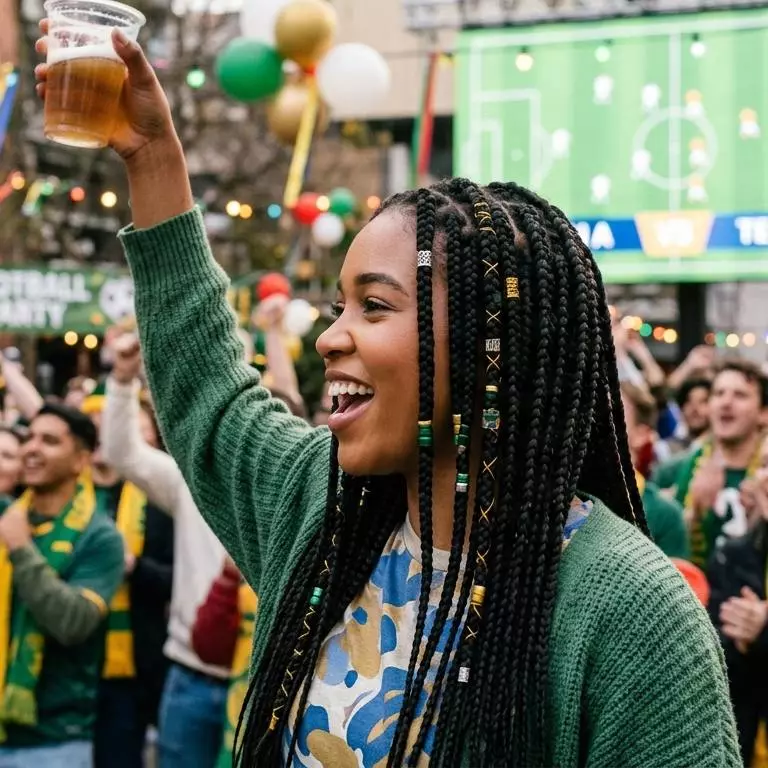 Box braids and protective World Cup hairstyles with subtle team color details